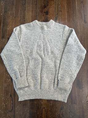 Vintage Lands End Sweater Mens XL Long Beige Wool Blend Made In USA Preppy Warm